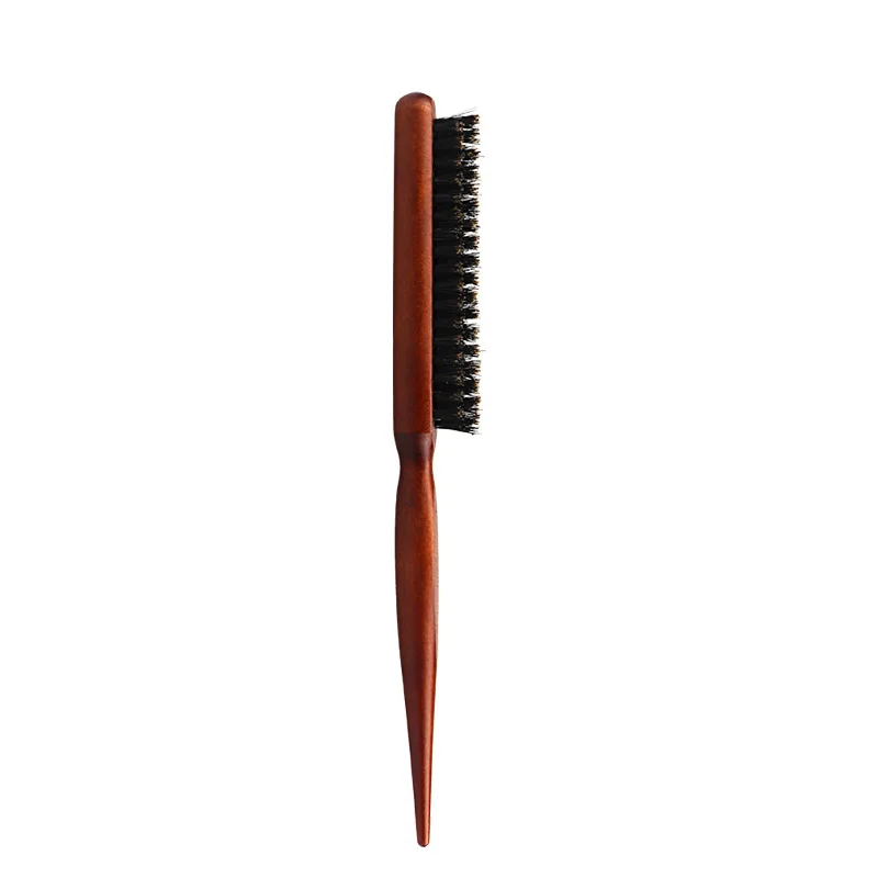 Professional Salon Natural Boar Bristle Hairs Teasing Brush Fluffy Hair Slim Line Round Styling Combs