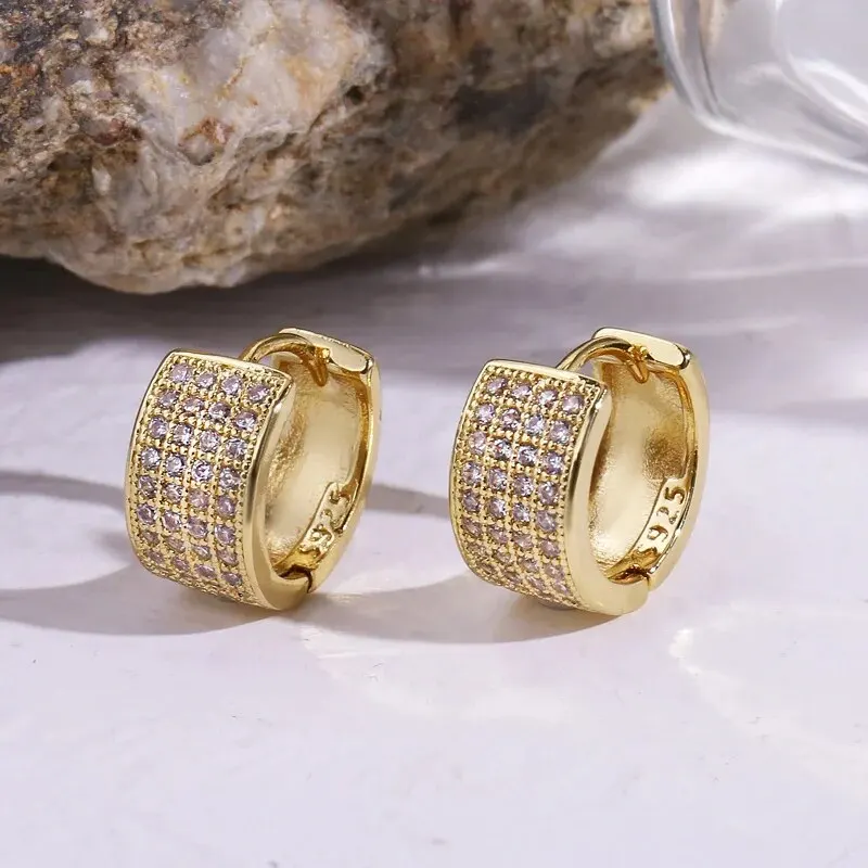 Classic Small Circle 4 Row CZ Hoop Earrings Women/Men Silver Color/Gold Color Delicate Accessories Party Timeless Jewelry