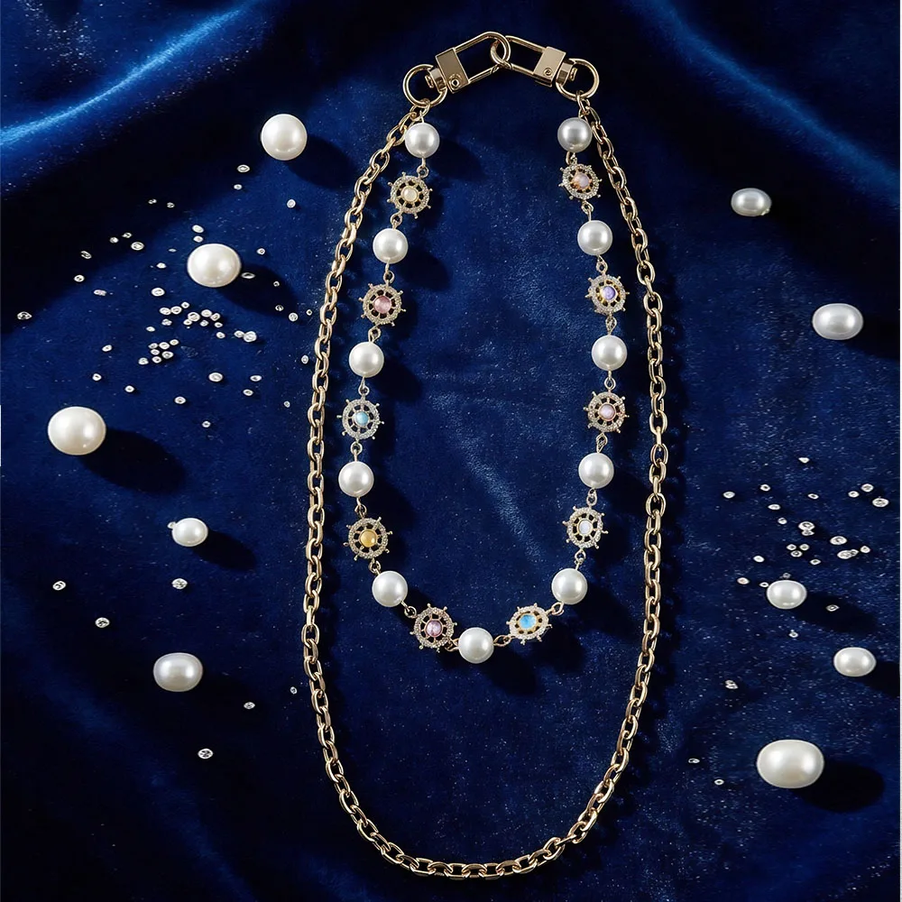 

2025New handmade alloy accessories imitation pearl stainless steel waist chain suitable for hip-hop men and women