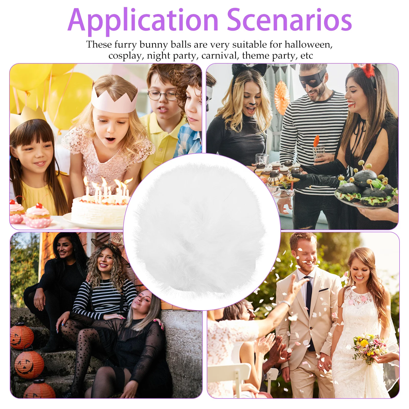 หางกระต่าย 10 ชิ้น อุปกรณ์แต่งกาย ขนปุย แบบติดเข็มกลัด สำหรับตกแต่งงานปาร์ตี้ฮาโลวีน คอสเพลย์ ผู้หญิง หางสีขาว