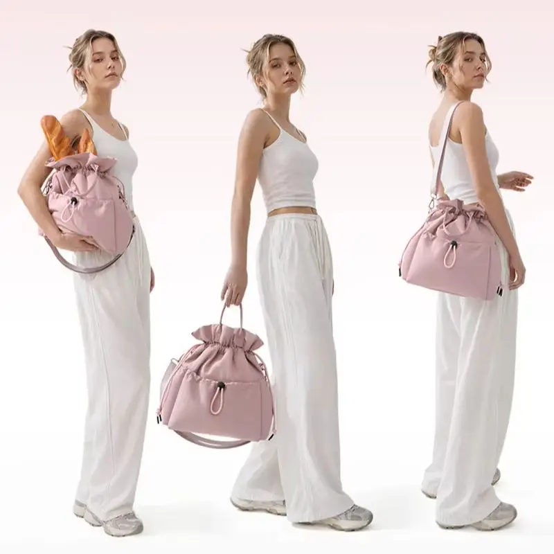 Fashion Floral Insulated Rice Bag Drawstring Drawstring Leak Proof Commuting Bento Bag Picnic Portable Storage Bag Handbag