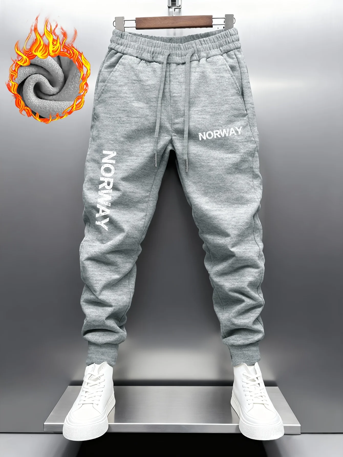 Casual street‑style norway vintage faded text dual‑leg printed sweatpants men hip hop sports casual jogger pants