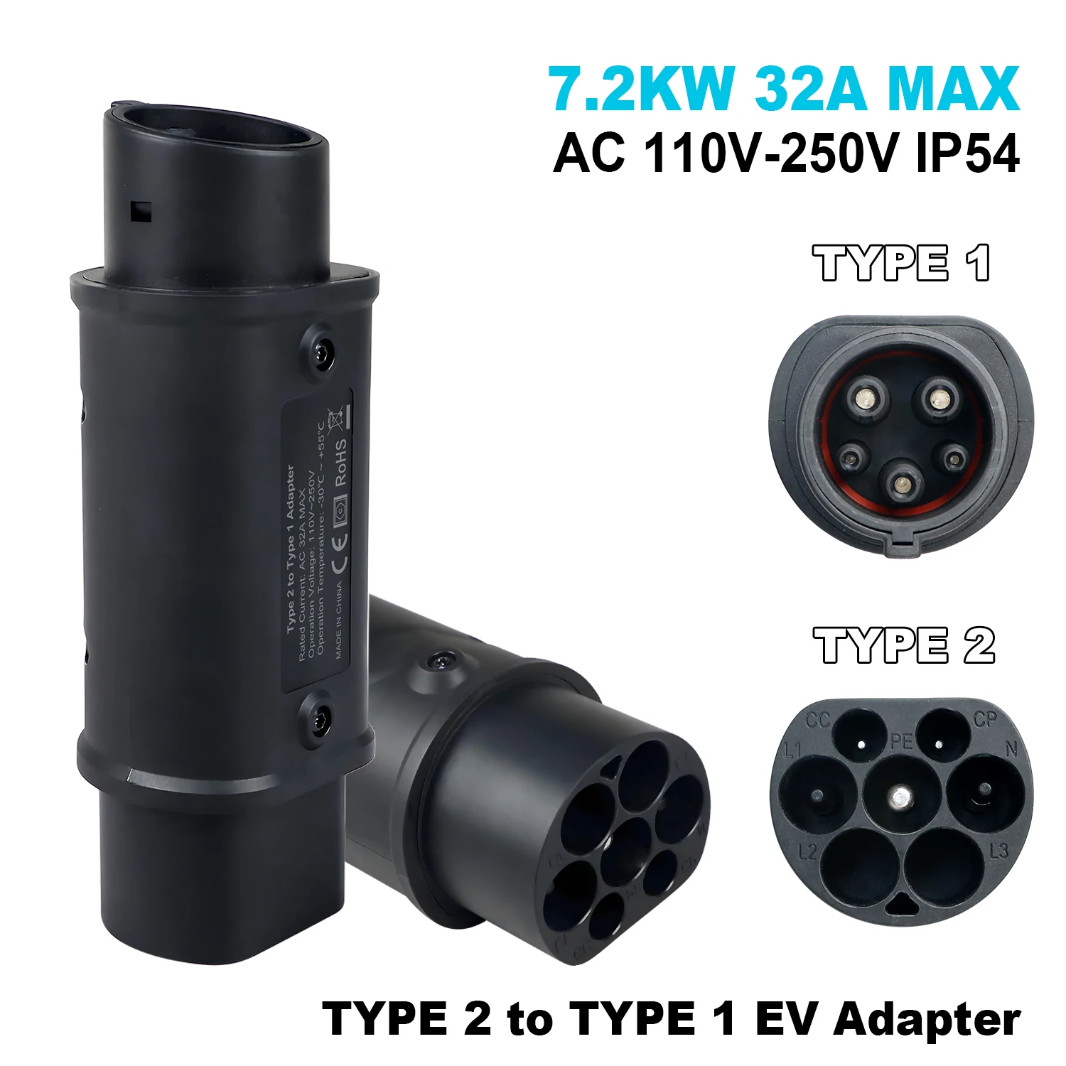 Kolanky Type2 Naar Type1 EV Charger Adapter Converter IEC 62196 16A 32A J1772 Voor Elektrische Voertuig Opladen Connector