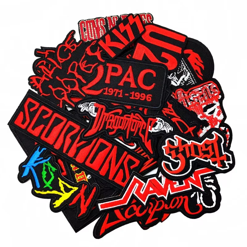 27Pcs/Lot Rock Band Patches For Clothing Embroidery Stripes Iron on Badges Stickers Sewing Vest Jacket Red