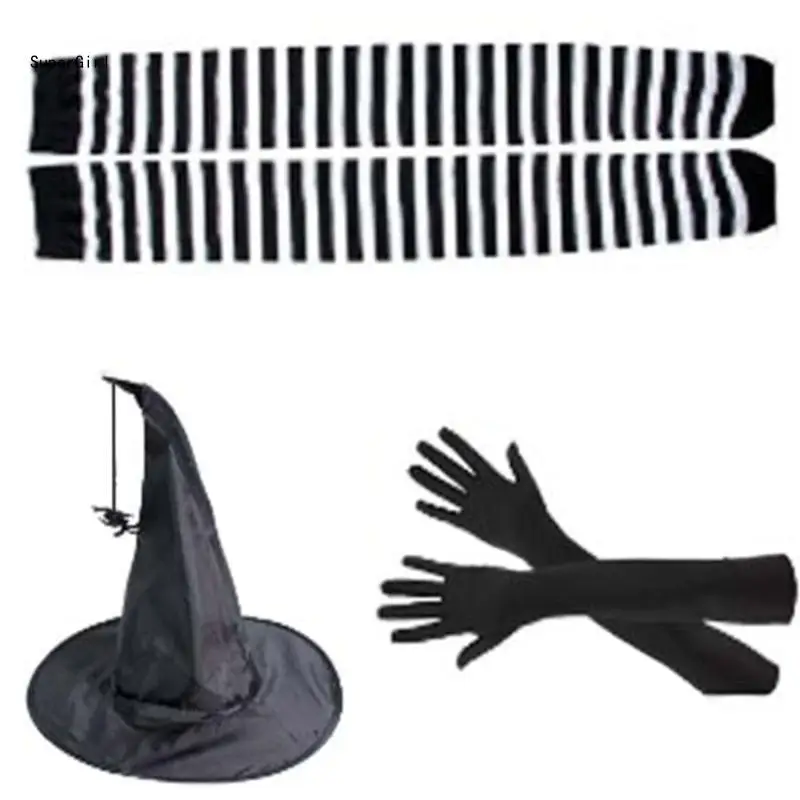 Spooky Witch Hat for Halloween Party Stocking Gloves Accessories Retro Wizard J78E