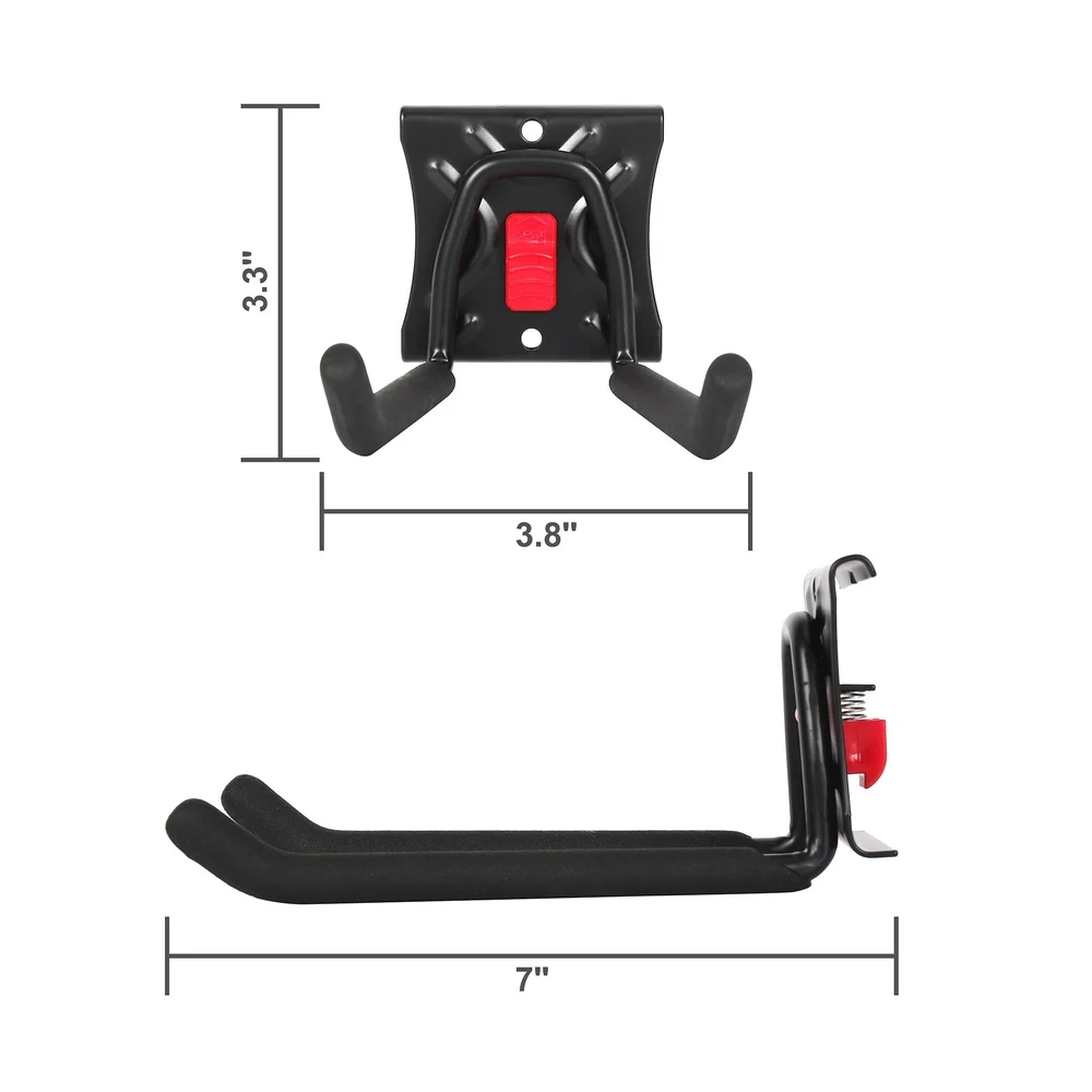 Sistema de riel organizador de montaje en pared con gancho recto de acero de liberación rápida de 6 pulgadas, herramientas de garaje y soluciones de almacenamiento