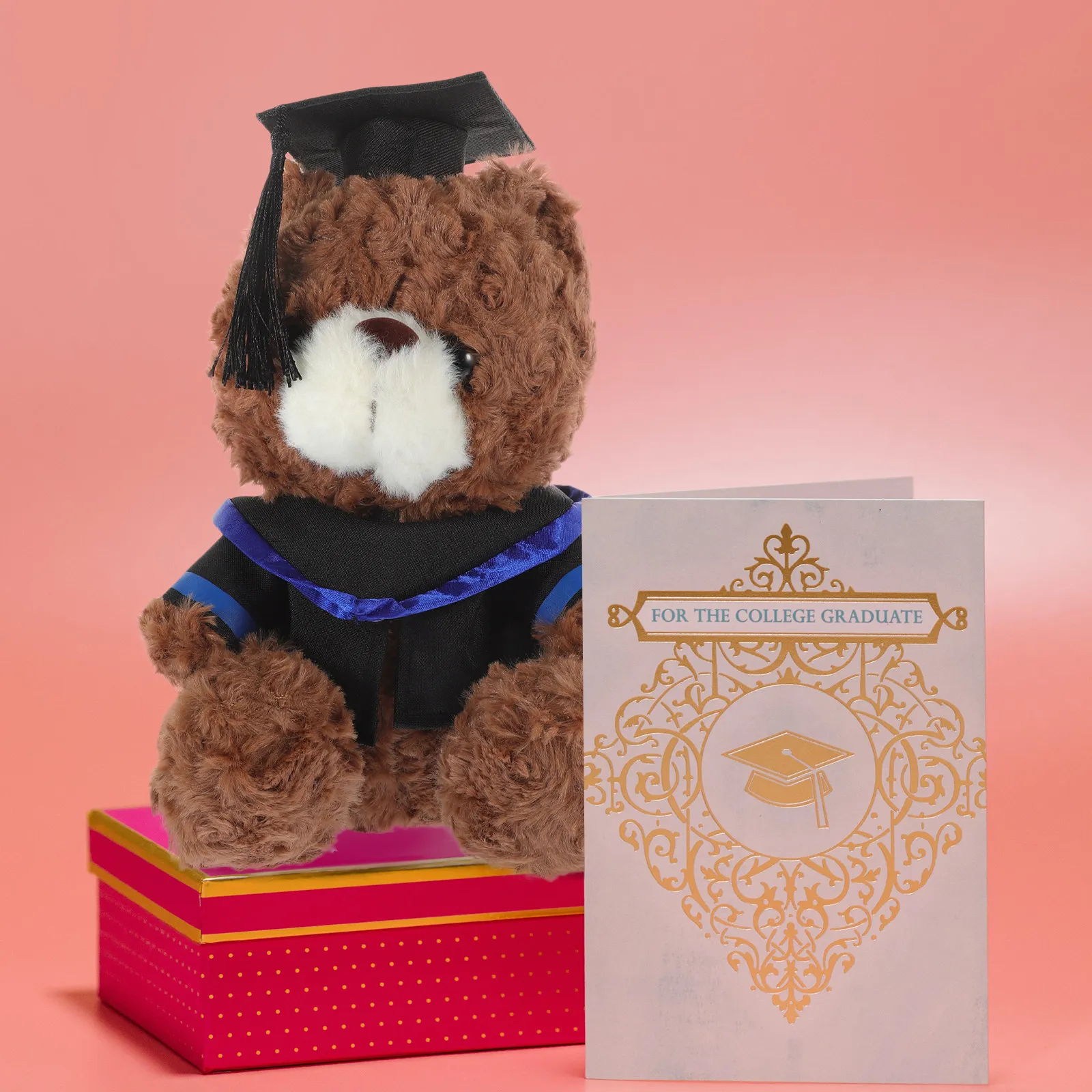 

Graduation Bear Stuffed Animal with Cap Adorable Soft Cuddly Desktop Decor Bookshelf Sofa Car Bench Holiday Party Gift Home