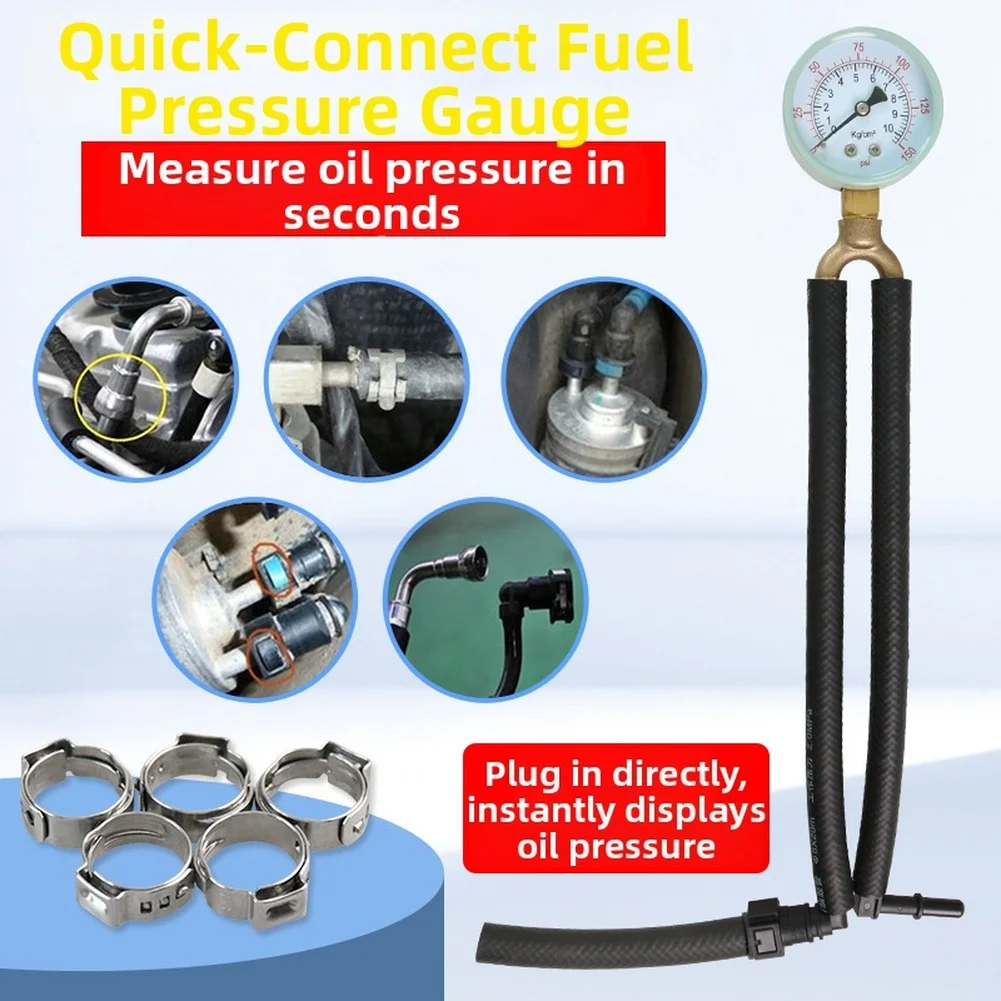 for Quick Connect Fuel Pressure Gauge Dual Measurement Units Copper Fittings Mechanical Pointer Readout Auto Repair Tools