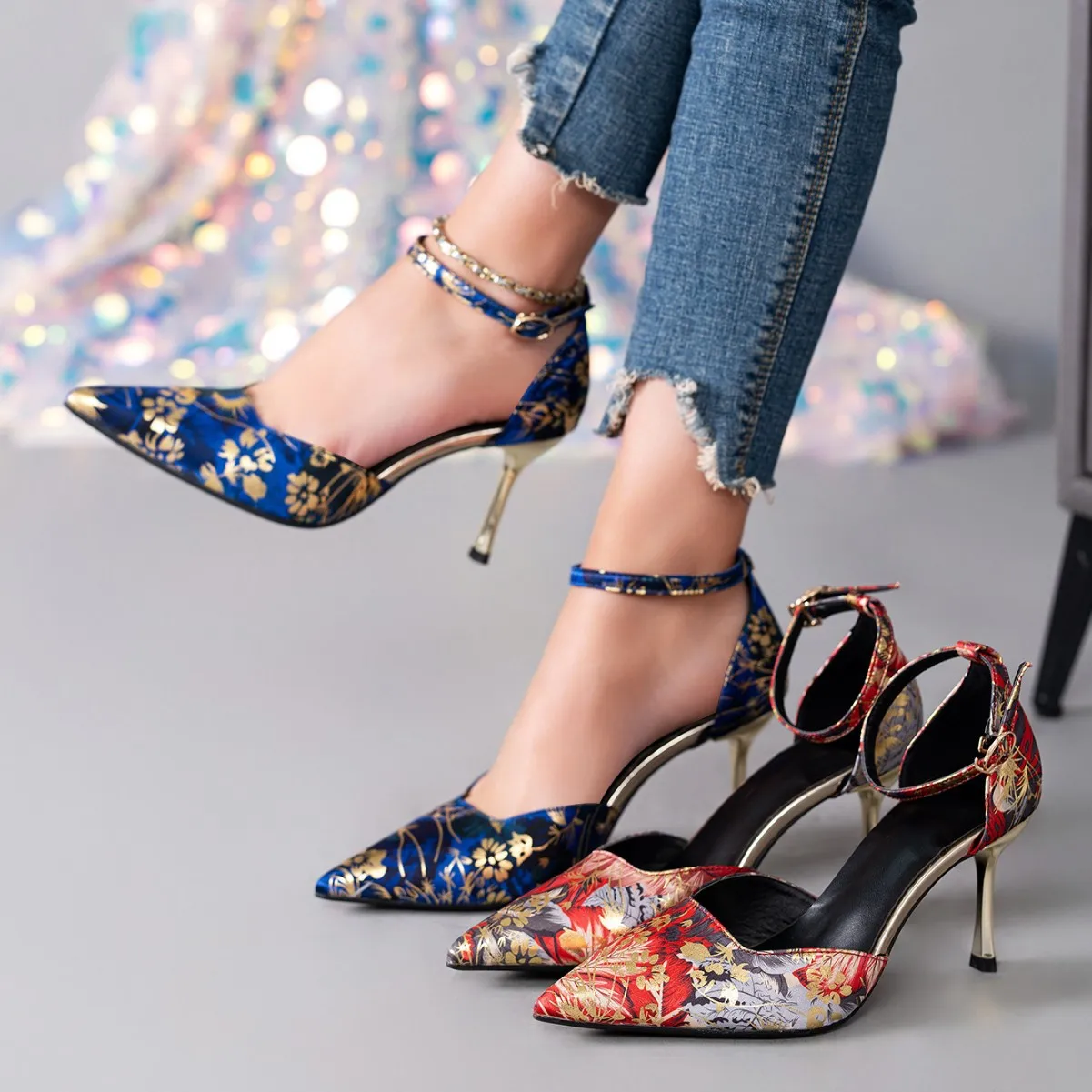 

2026 Pointed Latin Dance Shoes Women Soft Sole Rhinestone Buckle High Heel Modern Dance Sandals