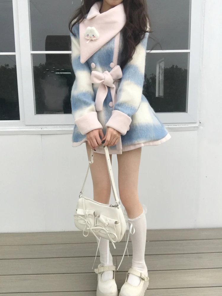 

Милое милое осенне-зимнее шерстяное пальто, женское твидовое пальто с поясом на талии для похудения или длины, простое твидовое пальто из полиэстера для поездок на работу...