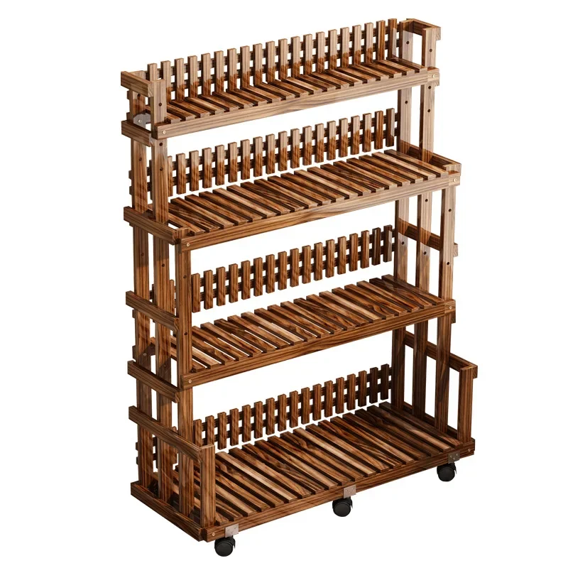 

Multi-layer solid wood flower balcony mobile ladder flower pot stand, living room floor-to-ceiling indoor plant storage rack