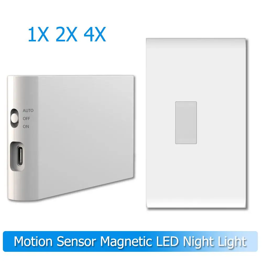 

Motion Sensor Led Night Light Wireless Magnetic 0.2w 2700k Wall Dc5v Abs Type-c Charging Smart Cabinet Lamp Warm White Corridor