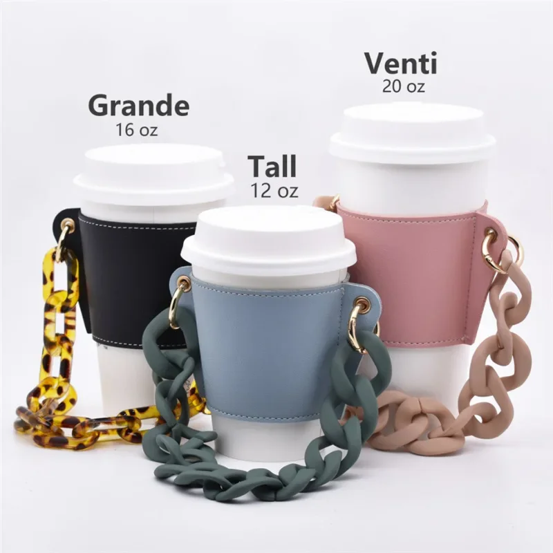 PU Leather Bottle Covers Collapsible Chain Coffee Cup Outer Packing Holster Portable Antipyretic Insulation Protective Case