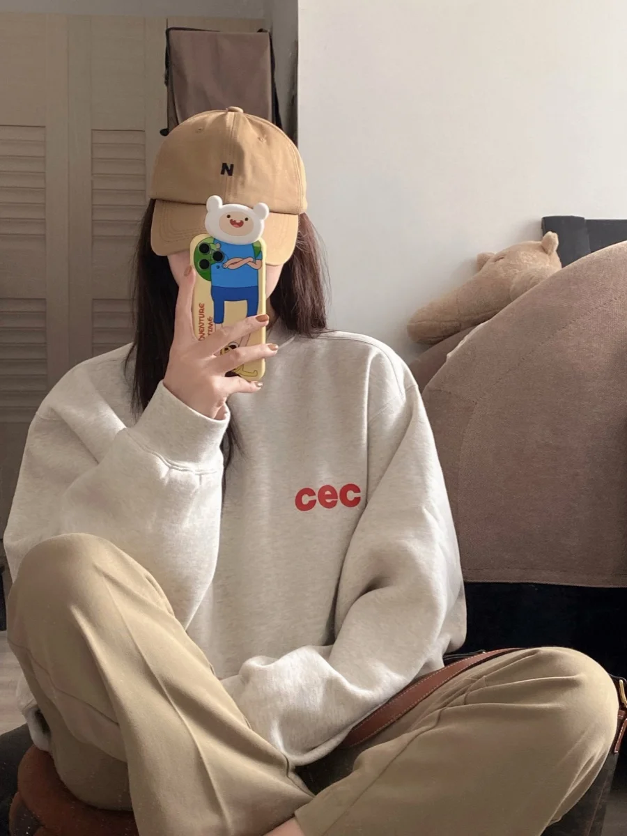 فضفاض جولة Ne هوديي المرأة Faion كسول Sle الخريف الشتاء البلوز النسخة الكورية طويلة Sve Fce الداخلية القطن الداخلية