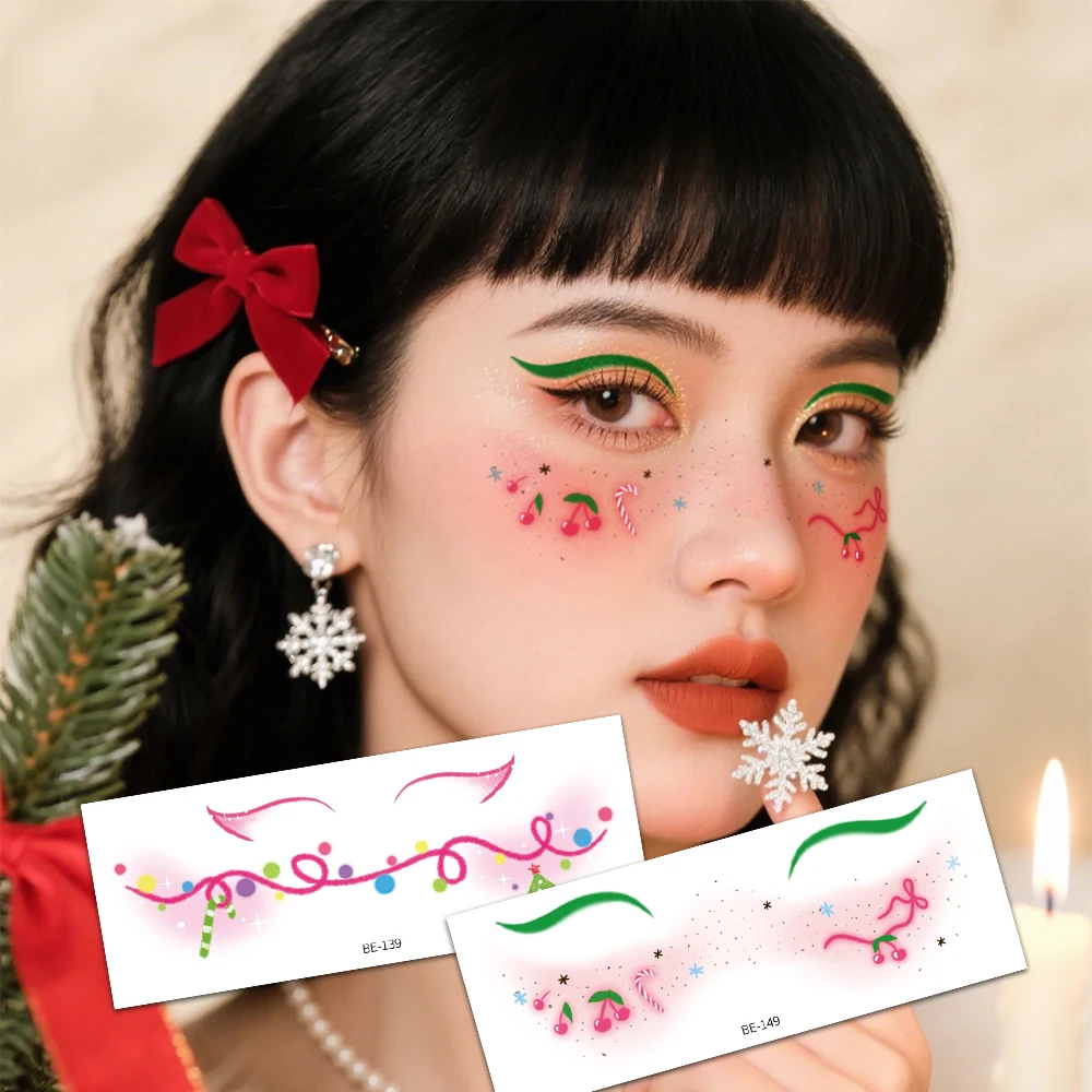 

12 Sheets Christmas Temporary Tattoo Stickers - Festive Face & Eye Decals for Women, Holiday Party Makeup with Santa, Snowflakes