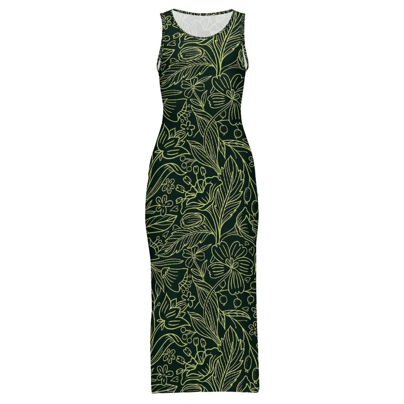 Ditsy bloemenjurk mouwloos groen dichte bloem mooie maxi-jurken zomer Koreaanse mode grafische bodycon-jurk groot formaat 4XL
