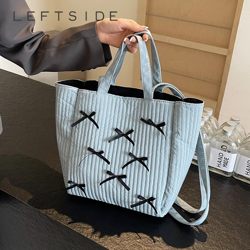 Bow Design Y2K Solid Color Soft Cloth Design Shoulder Bags For Women 2024 Korean Fashion Females Small Shopper Shopping Handbags