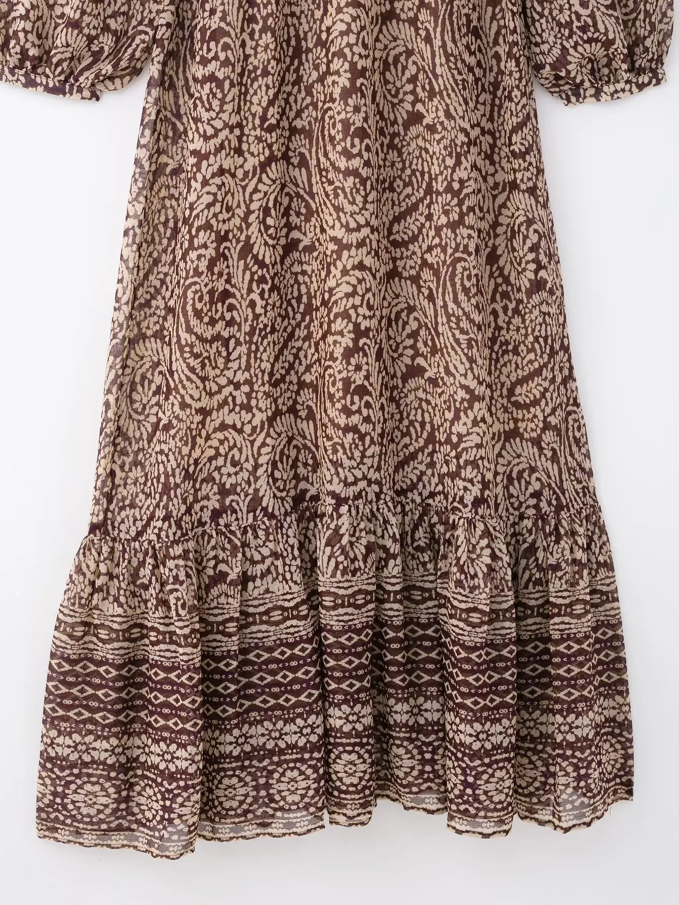 Kondala moda 2025 vintage primavera vestido com decote em v chique bohe renda casual vestido de manga longa feminino solto plissado impressão maxi vestido