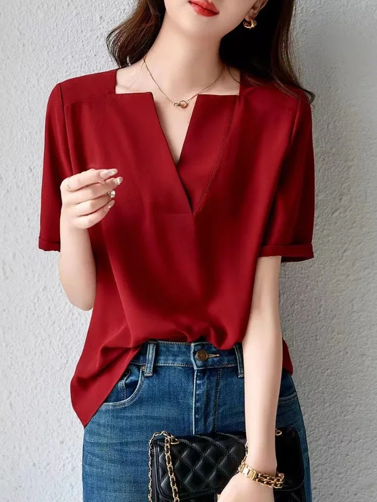 Shirts & Blouses For Women Chiffon Summer With Short Sleeve Woman Top Elegant 2024 High Quality Pretty Chic Economic Novelty S