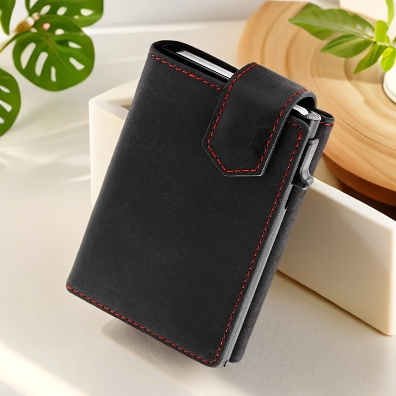 Credit Card Holder Wallet Men's RFID Credit Card Holder with Coin Slot Aluminum Automatic Pop-up Card Holder