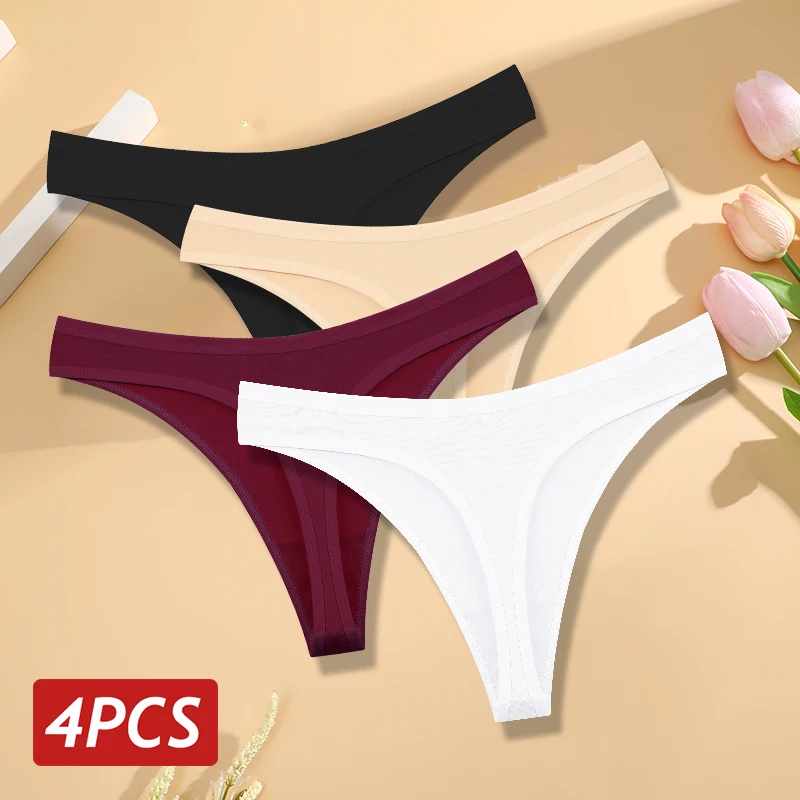 4 Teile/satz Frauen Baumwolle Höschen Nahtlose Low Rise Thongs V-Taille Einfarbig Atmungsaktive Unterwäsche Weibliche Weiche Dessous Dessous