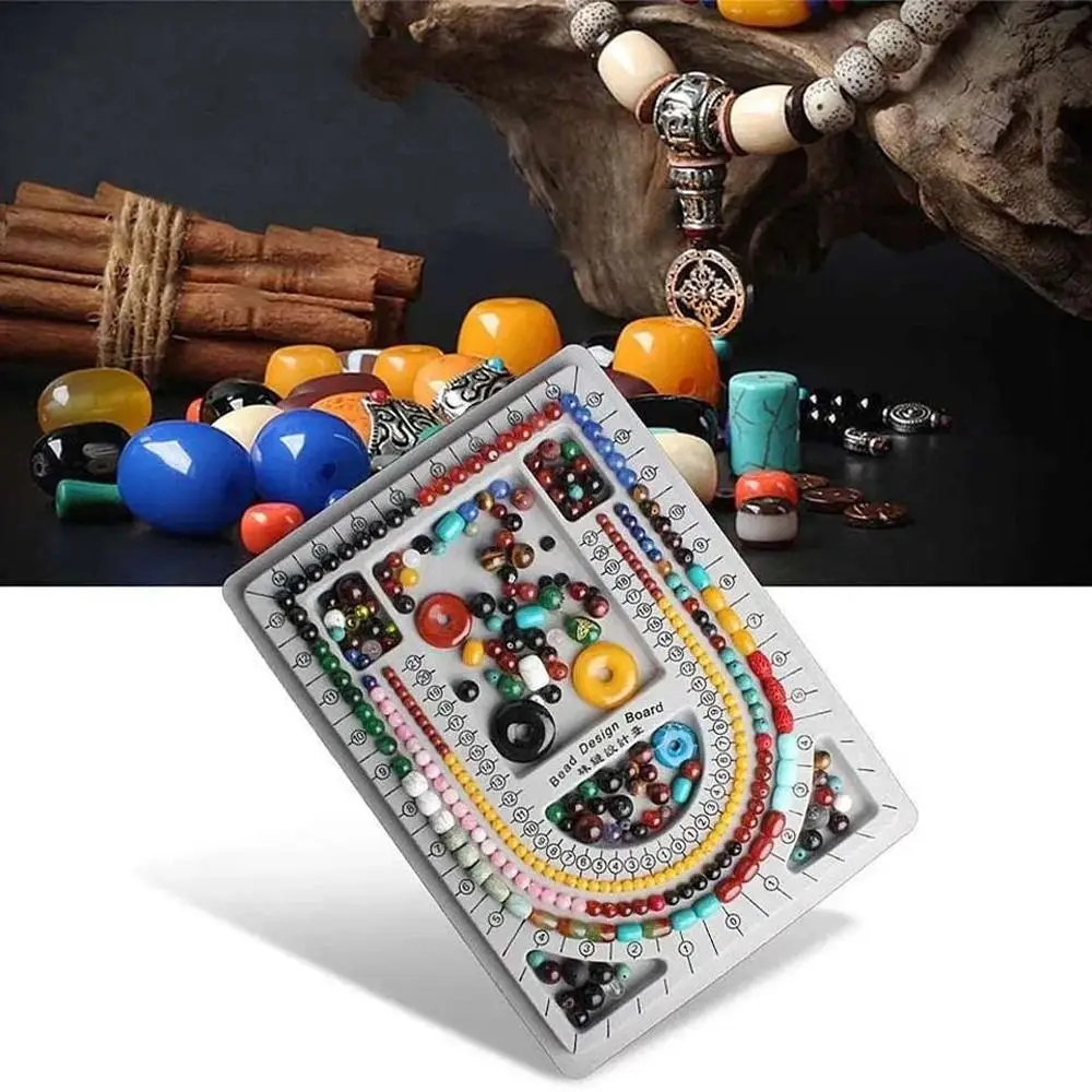 Bandeja de cuentas de pulsera, tablero de cuentas flocado gris de plástico multifuncional, herramienta de medición, herramienta para collar DIY, herramienta de diseño de joyería