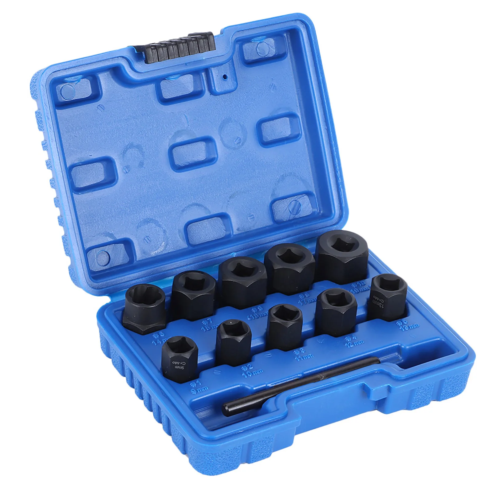 

11pcs Damaged Nut Remover Set OEM 3/8in Drive Twist Socket Straight Bar Extractor Tool for Automotive Nut Removal Repair
