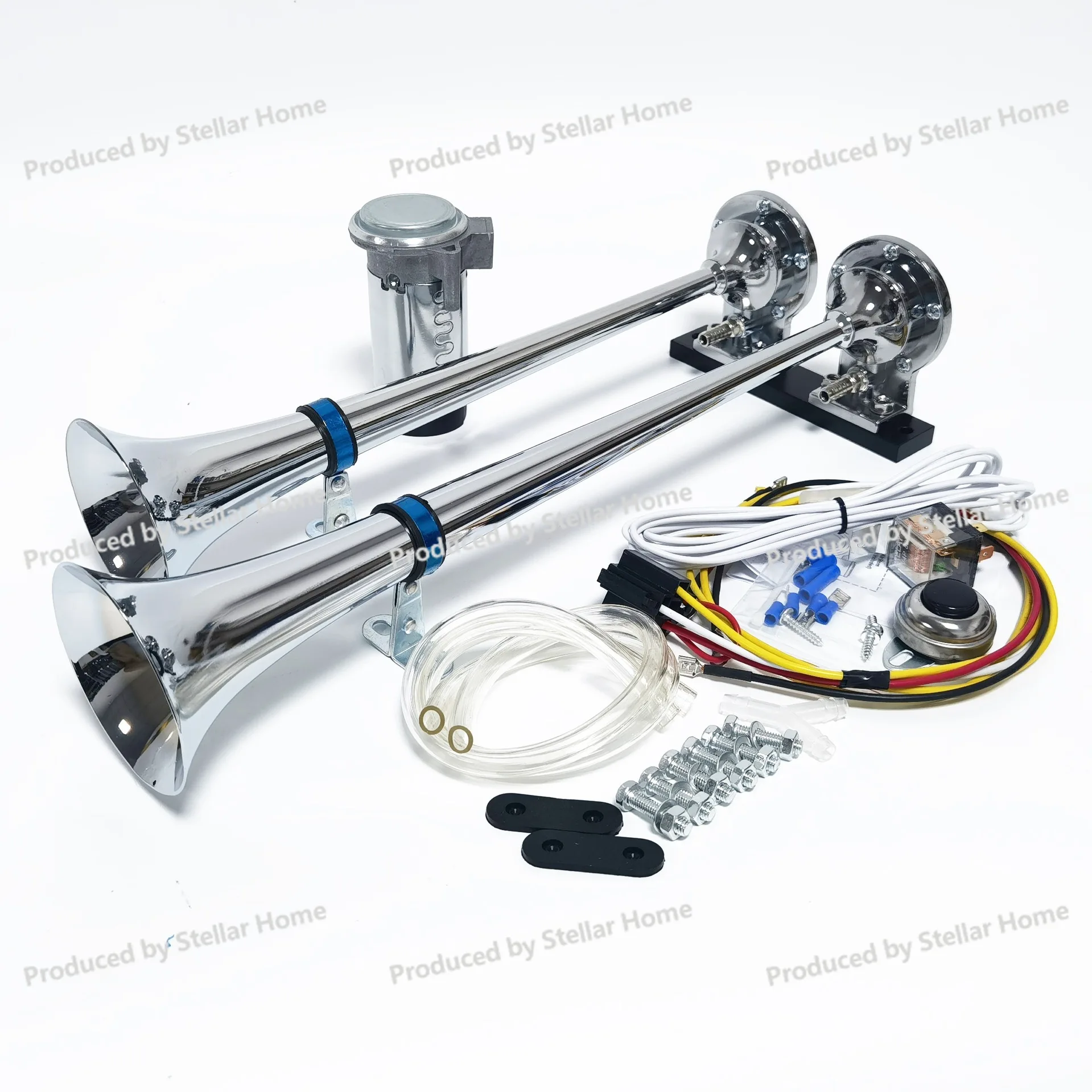 

12V Two Tube Electric Pump Air Horn Black Chrome Plated Truck Truck Horn