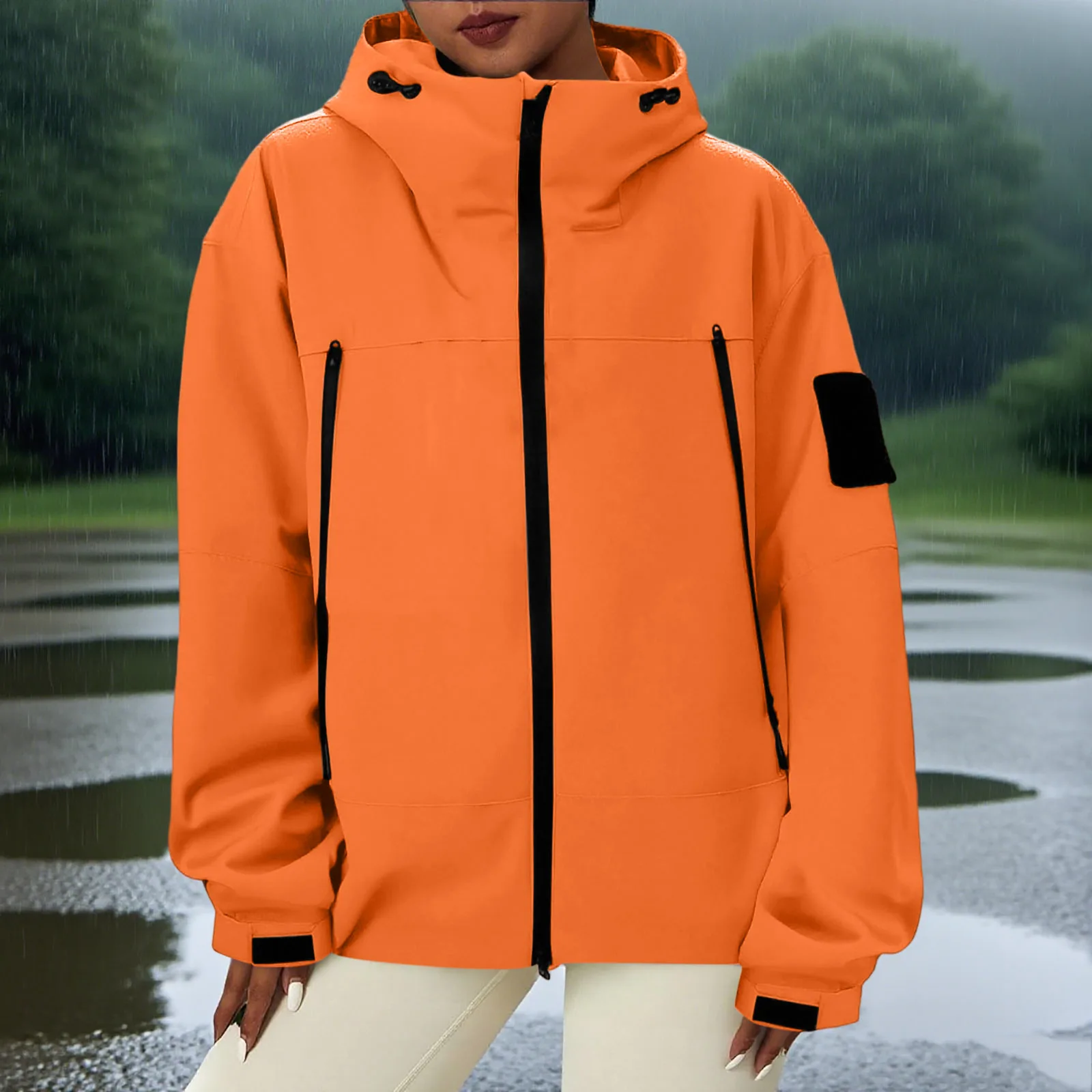 

Women'S Tops Hooded Windbreaker Women'S Jacket Waterproof Coat Outdoor Travel Contrast Functional Style Solid Color Adventure