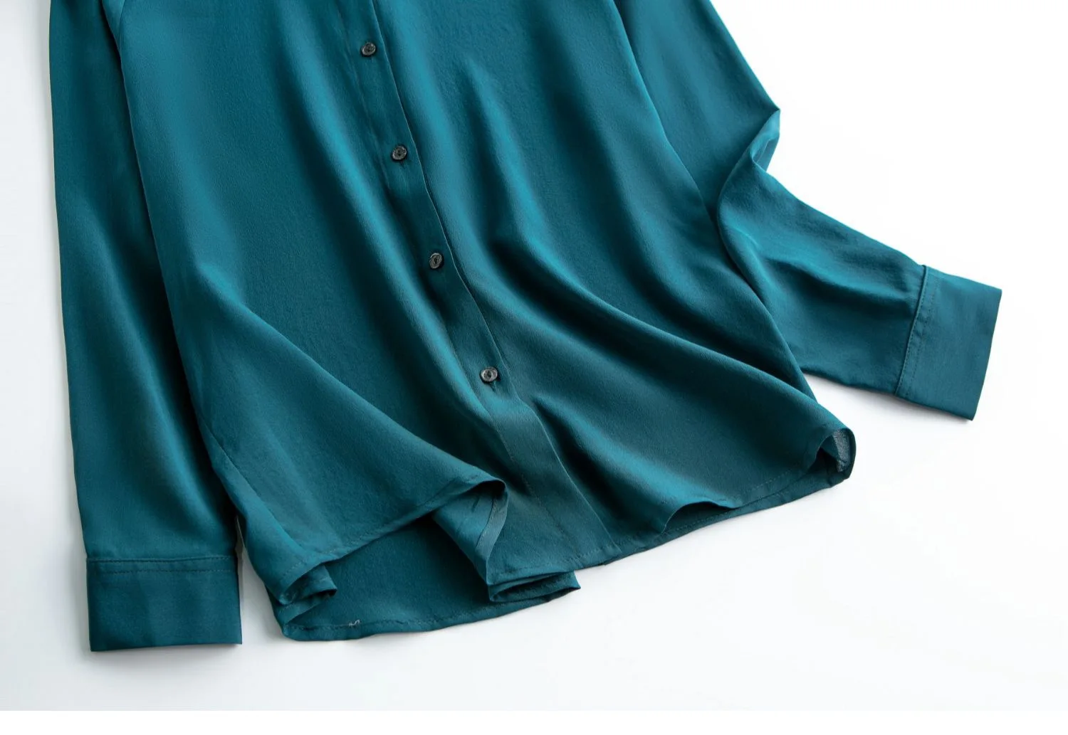 100% Mulberry Silk Women Long Sleeve Shirt Crepe Silk Turquoise Solid Color Blouse Top Office Work ZY001