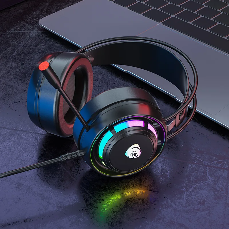 التعرف على السمع مع ميكروفون PSH-300 المانعة للضوضاء RGB ألعاب الرياضات الإلكترونية رأس أصلع مبهر يرتدي سماعة رأس ستيريو سلكية