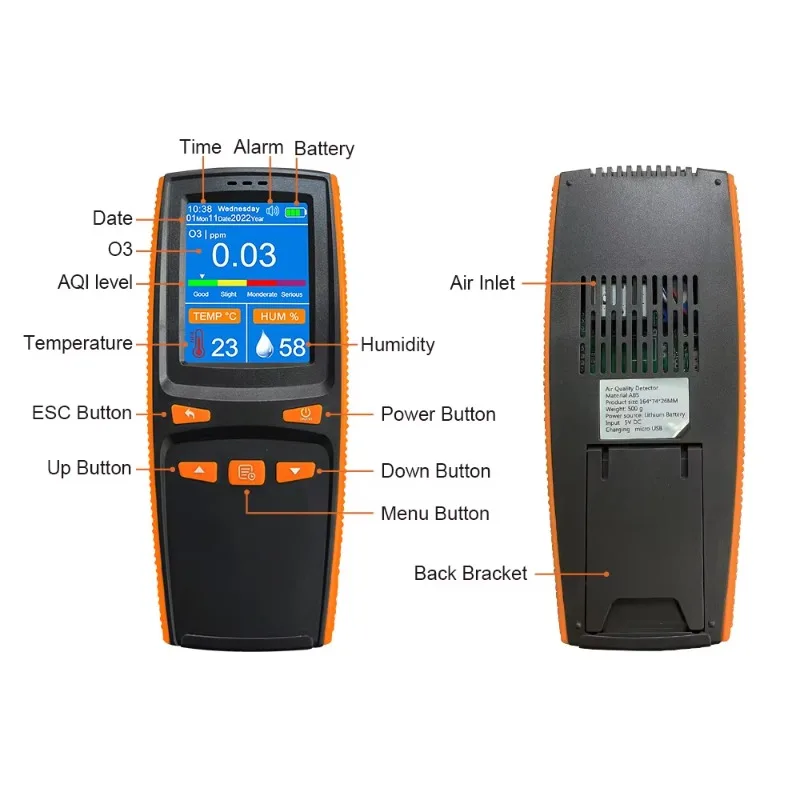 Portable Ozone Monitor Indoor Outdoor O3 Concentration Tester Analyzer 50ppm Home O3 Gas Sensor Meter Ozone Detector For Air