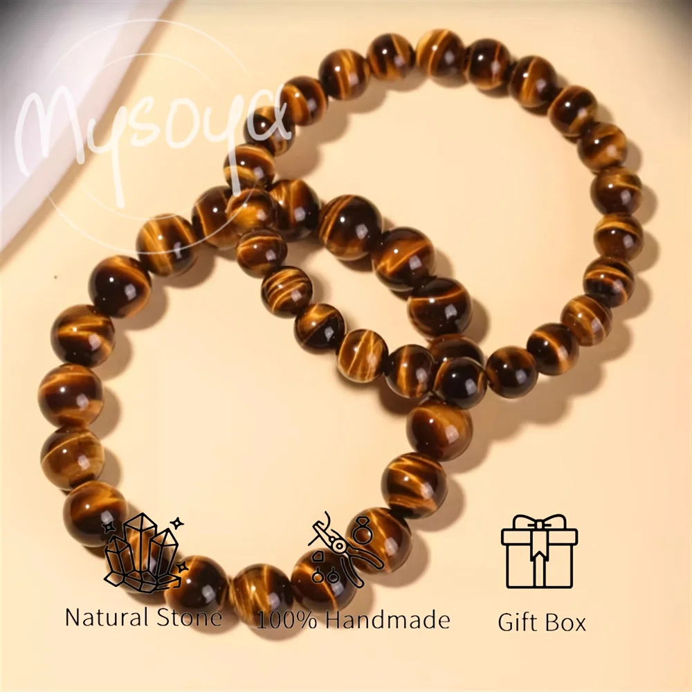 

MYSOYA Natural South Africa Yellow Tiger Eye Bead Bracelet With Gift Box, Birthday Gift, Valentine’s Day, Anniversary Gift