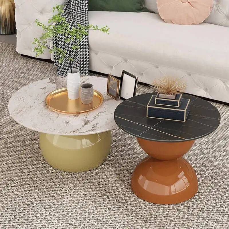 Mesa de Centro de Sala Grande e Luxuosa de Metal com Canto Circular no Centro, Design de Entrada para Mesa de Centro