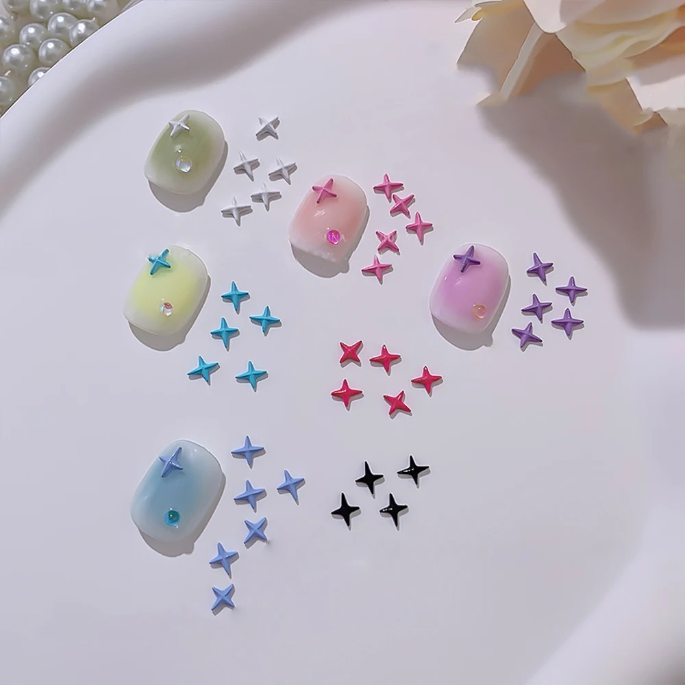 10Pcs Mini Alloy Star Cross Nail Art Charm 3D Cute Macaron Candy Color Star Cross Nail Ornament DIY Exquisite Nail Accessories