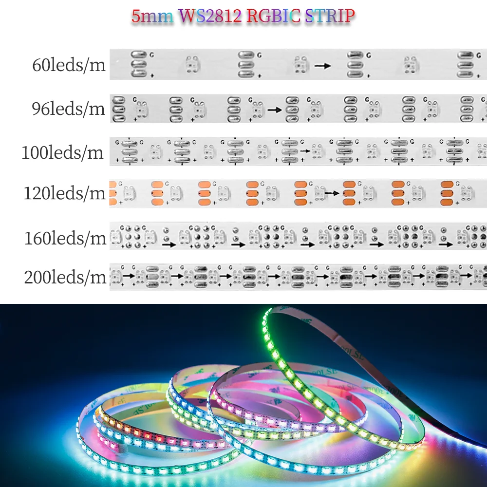 5mm RGBIC WS2812 2020SMD taśmy LED WS2812B adresowalne programowalne miękkie listwy oświetleniowe z 28 klawiszami kontroler led DC5V