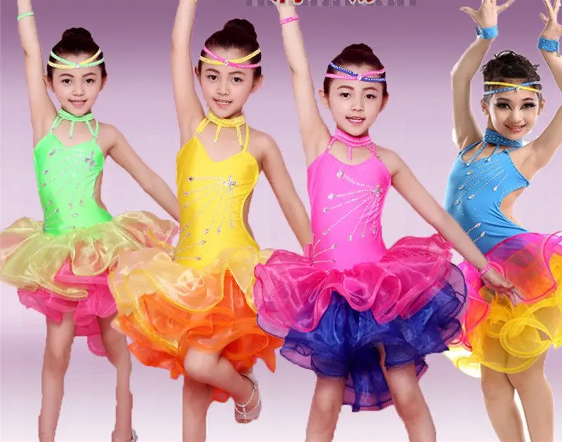 

Костюмы для выступлений на сцене для девочек, одежда для латиноамериканских танцев, платья с пайетками, детские платья для латины и сальсы, костюмы для самбы