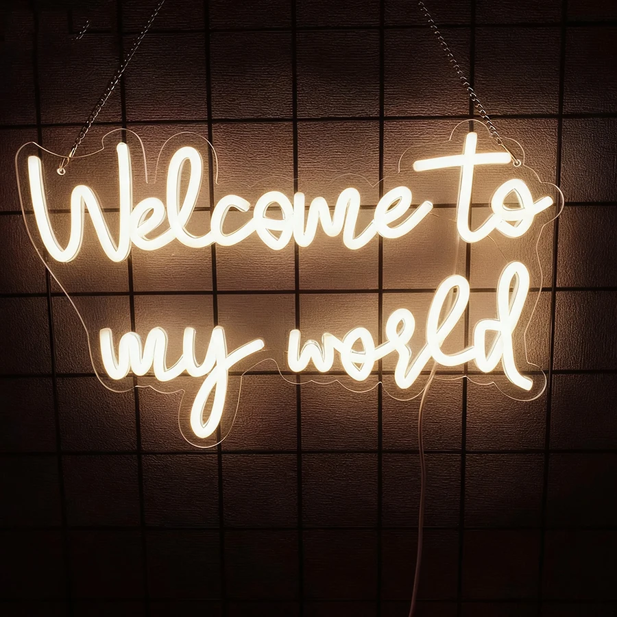Welcome To My World Neon Sign for Wall Decor Custom Light Up   Home Party Decor LED Neon Signs Large Backdrop   Girls Boys Gift