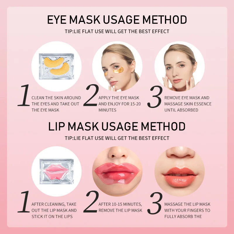 5 Pairs Collagen Crystal Eye Lip Mask Set Anti Aging Under Eye Patches for Puffy Eyes Skincare Moisturizing Lip & Eye Skin Mask