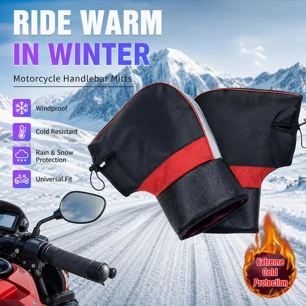 1Pair Motorcycle Handlebar Muffs Protective Motorcycle Scooter Thick Warm Grip Handle Bar Muff Rainproof Winter Warmer Gloves