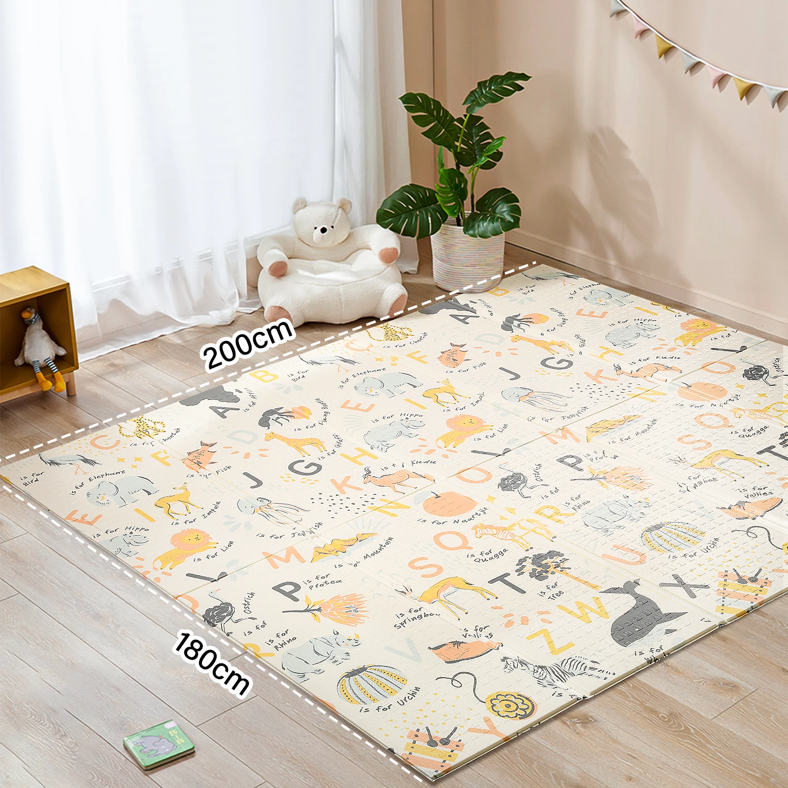 Sour Lemon 200x180cm Folding Wildlife Mat Thick Padded Baby Crawl Mat Baby Play Mat, Foldable Kids Playmat, Non-Slip Playpen Mat