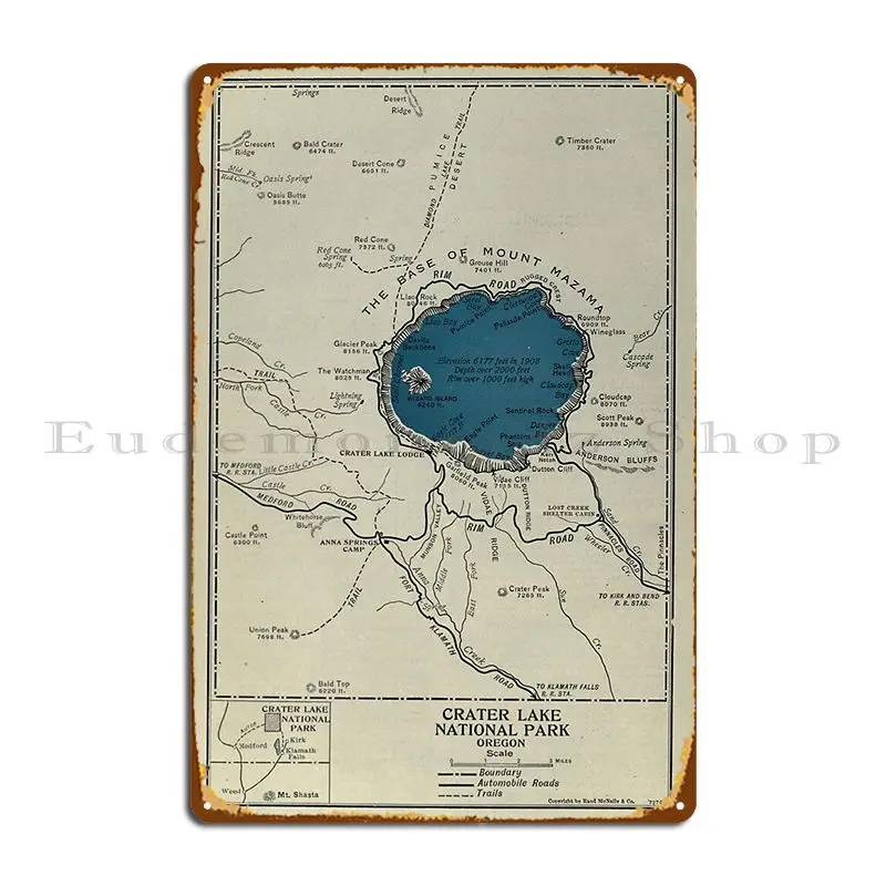 Vintage Crater Lake National Park Map 1919 Metal Plaque Poster Plates Print Club Bar Cinema Club Tin Sign Poster