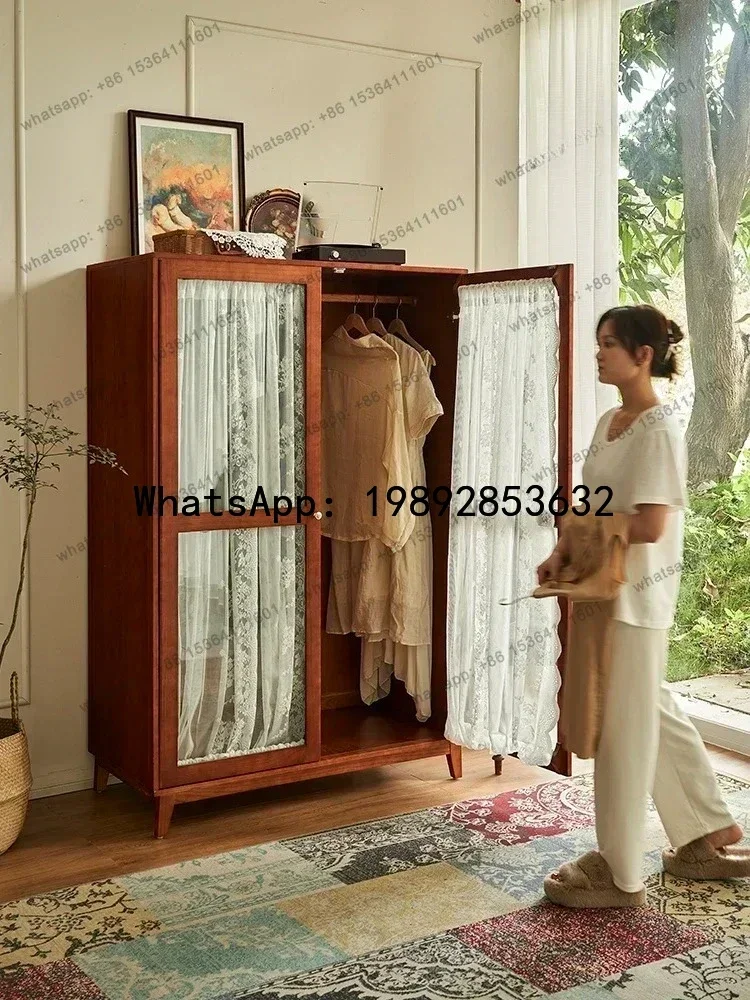 

X17solid wood wardrobe retro hanging clothes large capacity cabinet wardrobe double door