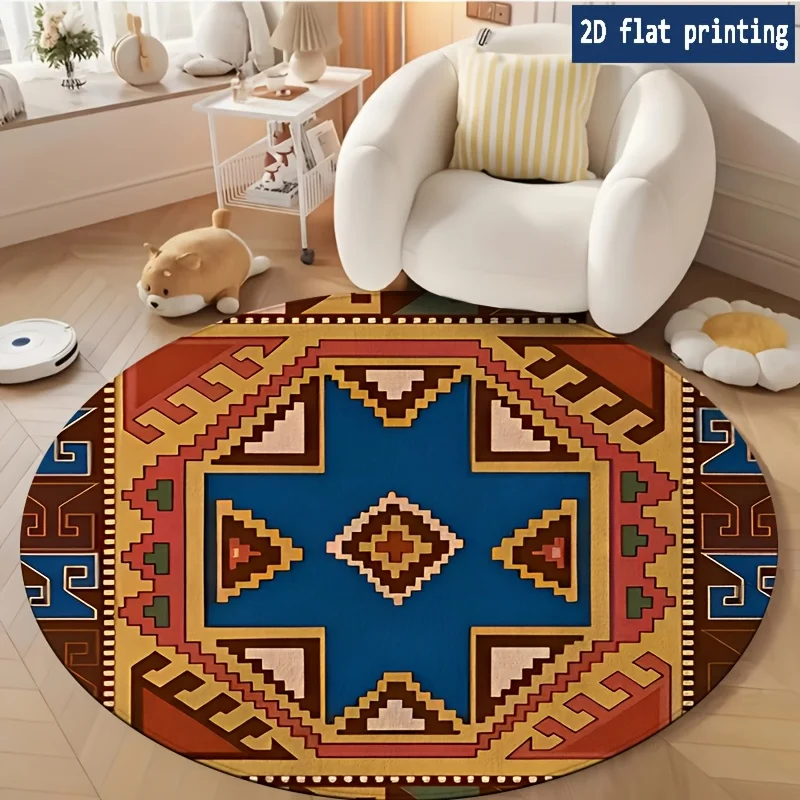 Bohemian Red Border Floral Circular Rug for Entry Sofa Chair Bedroom Bedside Holiday Present Washable Rug home decor carpet