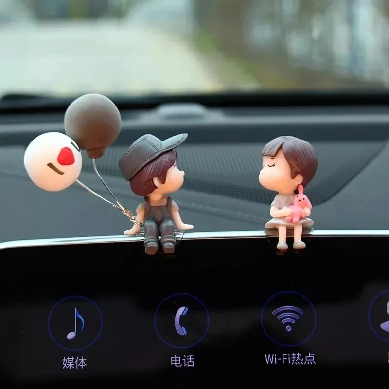 1/2pcs Car Interior Decoration Cute Cartoon Couples Action Balloon Ornament Auto Interior Dashboard Accessories For Girls Gifts
