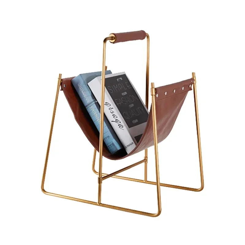 

Modern portable book magazine leather gold magazine display stand, convenient, practical and durable