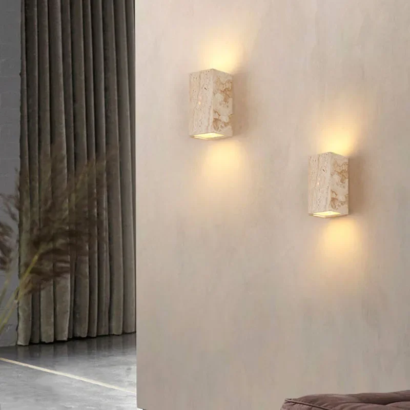 

Designer Wabi Sabi Limestone Wall Light Bedside Bedroom Living Room Travertine Stair Corridor Decor Sconce LED Wall Lighting
