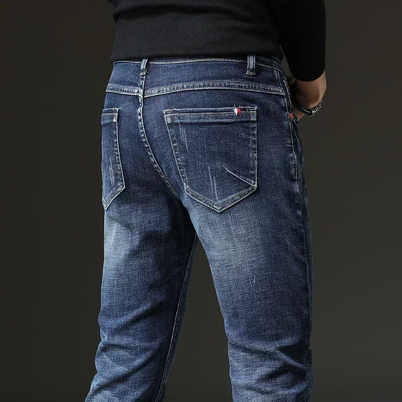 2023 Frühling Herbst Herren Blue Jeans einfarbig mikro elastische klassische Jeans Männer gerade schlanke Mode Jeans hose männlich
