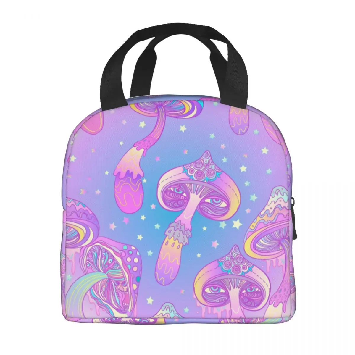 Custom Magic Mushroom Trippy Psychedelic Neon Pastel Goth Lunch Bag Men Women Thermal Cooler Insulated Lunch Box Adult Office