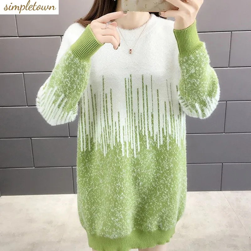 

Thickened and Loose Mid Length Woolen Dress for Women's Autumn and Winter New Lazy Style Plush Knitted Sweater